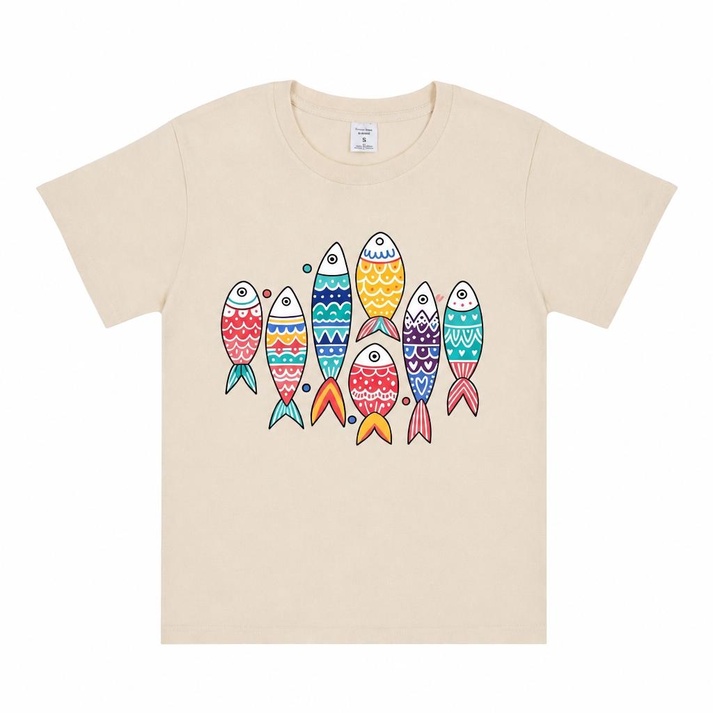 WoUnisexs Bohemian Colorful Fish Fish Pattern Tshirt Soft Cotton Round Neck Short Sleeve Casual Summer Beach Basic Tshirt Top