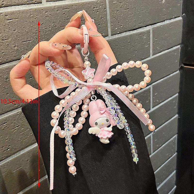 Sanrio Cute Cartoon Character Series Cute Bead Chain Small Bow Keychain Bag Pendant