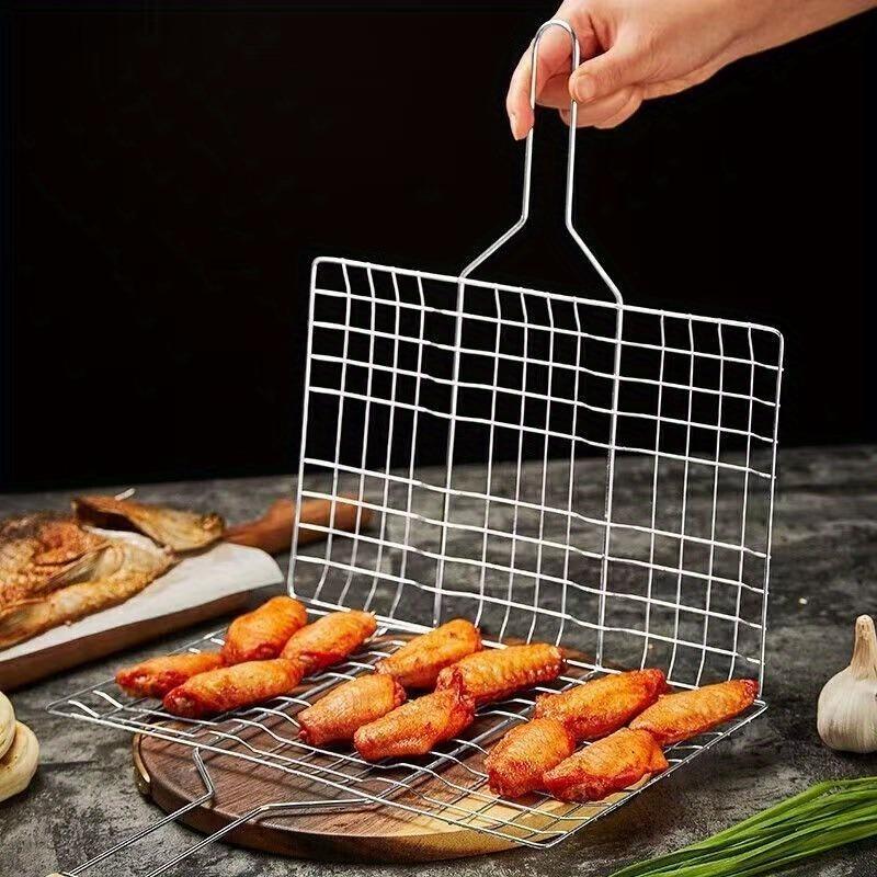 BBQ Grill Basket Hamburger Grill Rack Barbecue Meat Clamp Net Grilling Tool Outdoor BBQ Accessories