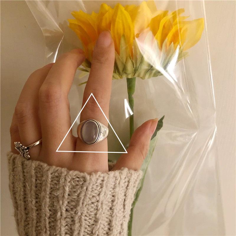 French Vintage Red Oval Women's 925 Silver-Plated Adjustable Ring - Korean Style Influencer Chic