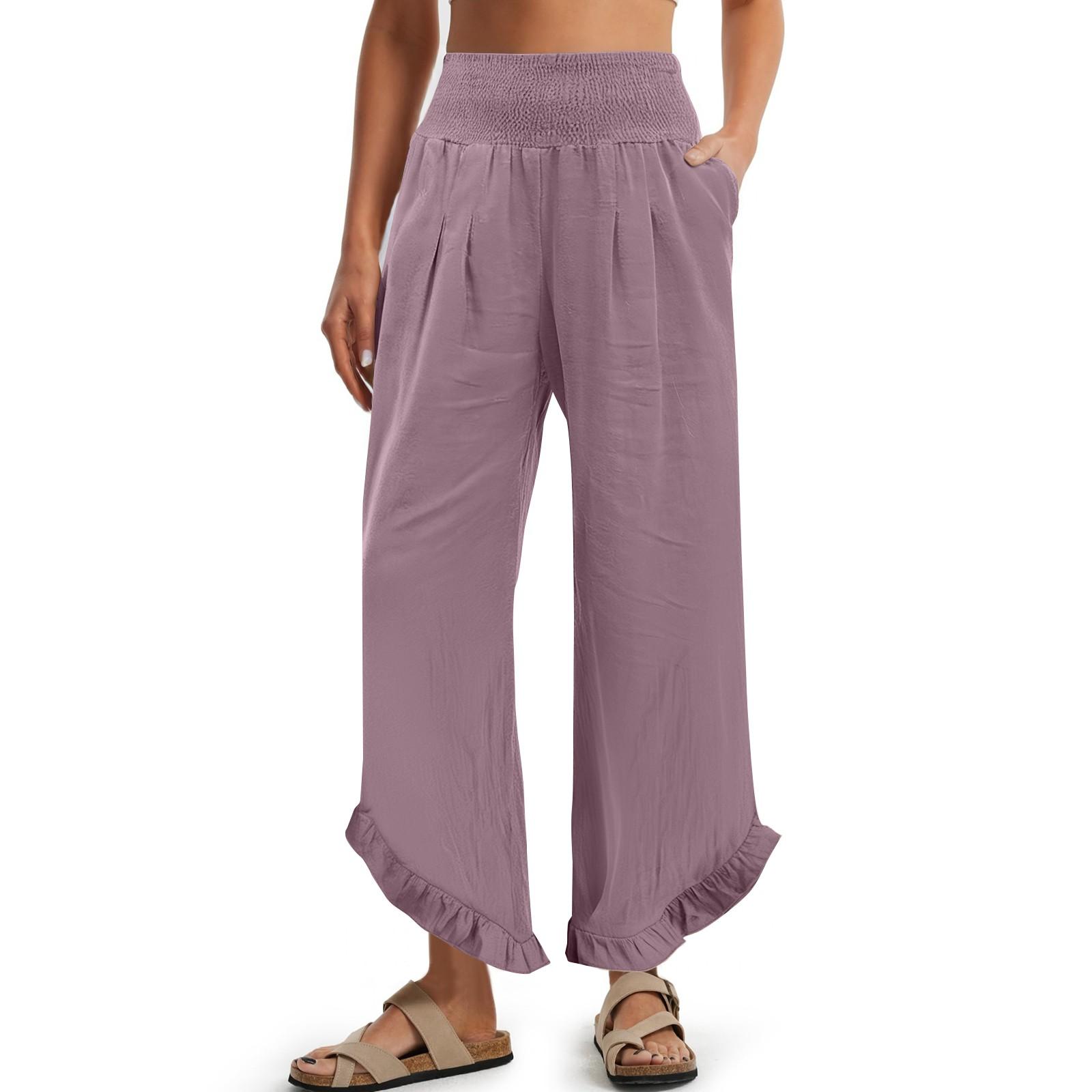 

Женские брюки-палаццо, летние повседневные струящиеся брюки с широкими штанинами, наряды для пляжа, путешествий, отпуска L