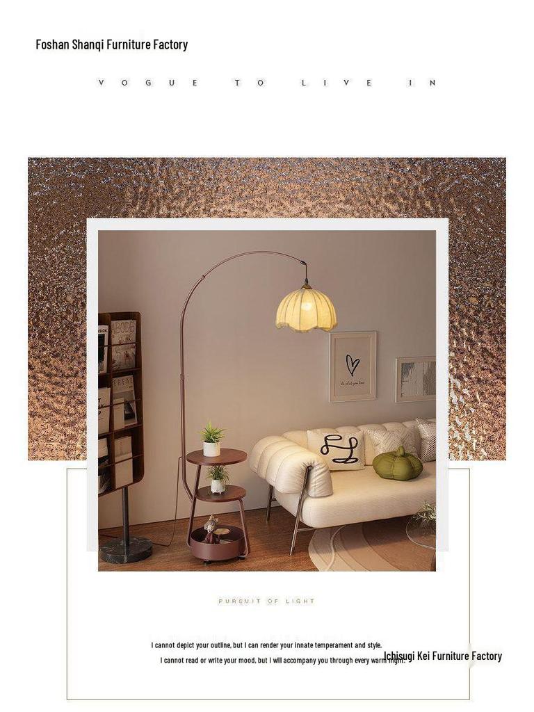 Antique-Style Floor Lamp with Integrated Coffee Table and Storage Rack