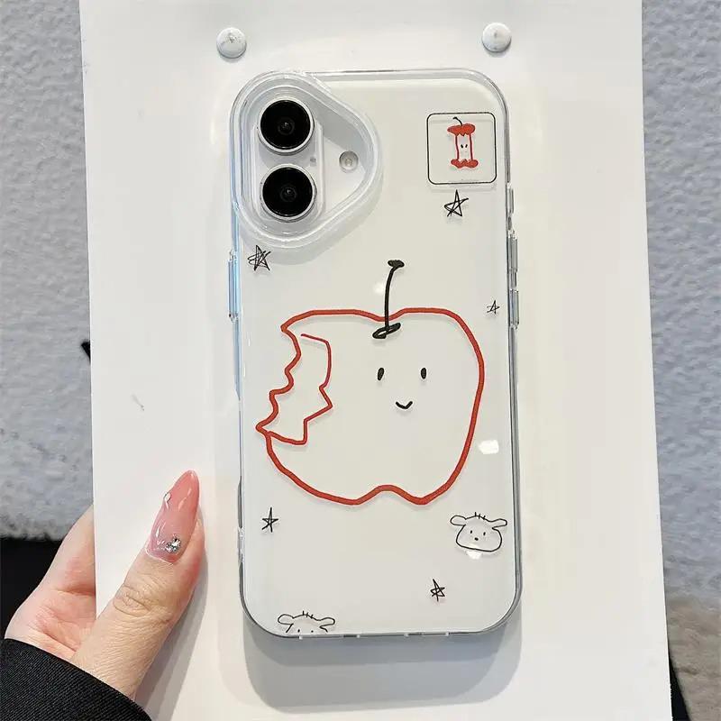 Funny Bite Apple Banana Phone Case For iPhone 11 12 13 14 15 16 Pro Max 16E 7 8 Plus X XR XS Cute Cartoon Fruit Shockproof Cover