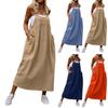 Damen ärmelloses einfarbiges Latzkleid lang lässig locker sitzend verstellbarer Träger Maxikleid mit Taschen