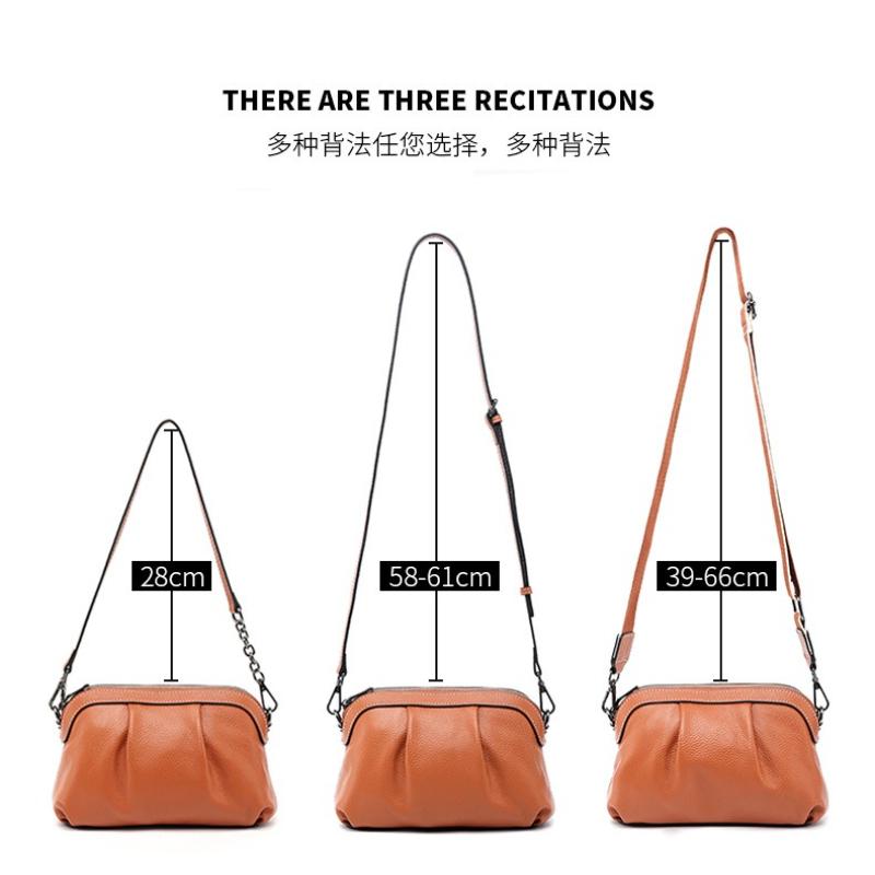 Women's Full-Grain Leather Compact Crossbody Bag | Versatile Pleated Design | Lightweight Shoulder/Crossbody for Daily Use