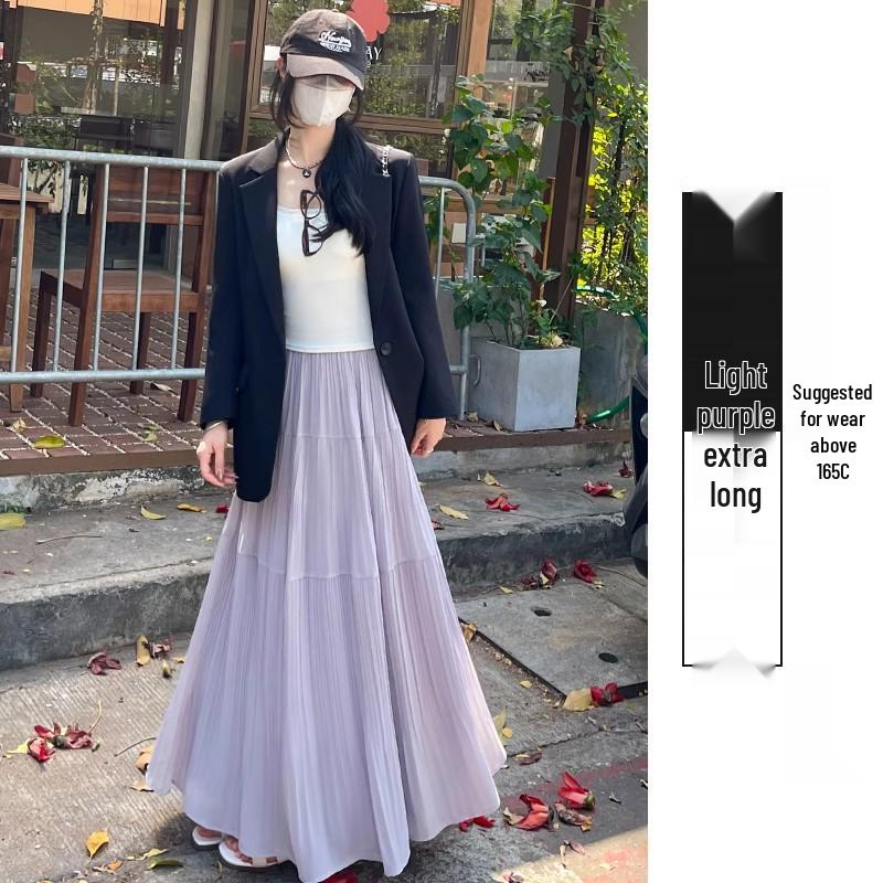 Women s White Chiffon A-line Pleated Umbrella Skirt - Slimming, Wrinkle-Resistant Spring 2026 Edition XL