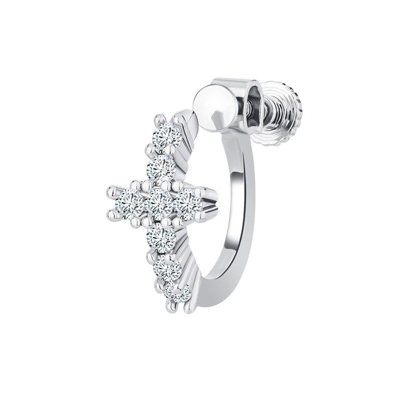 Cross Unique Design Fashion Trendy Couple Ear Clip Silver Cross Diamond Ear Clip [Single]