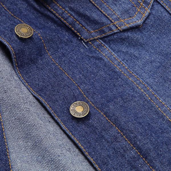 Blaue kurze Jeansjacke mit Taschen Damen Boyfriend-Jeansmantel Streetwear Vintage Herbst Basic Mäntel Oberbekleidung