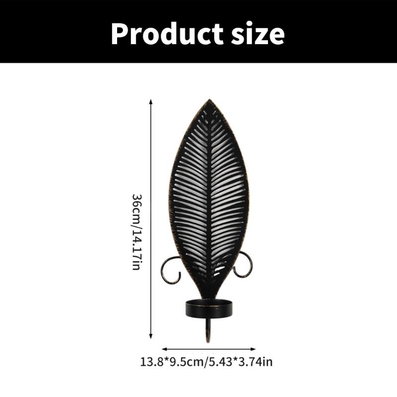 Elegant Black Metal Wall Candle Sconces, Leaf Shape Decorative Candlestick Candle Holders For Home And Event 2PCS