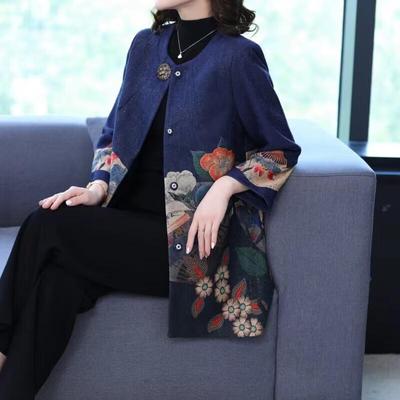 Women's Autumn Floral Print Wool Blend Coat