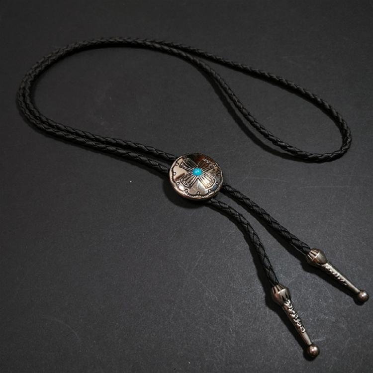 Western Shoestring Necktie Braided Belt Tie Cool Charm Engraved Stone Pendant for Women Men