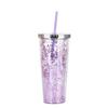 Taza de Plástico de Doble Capa de 24 oz con Purpurina Botella de Agua Portátil con Pajita Vasos Reutilizables de Plástico con Tapas Taza para Bebidas de Fiesta