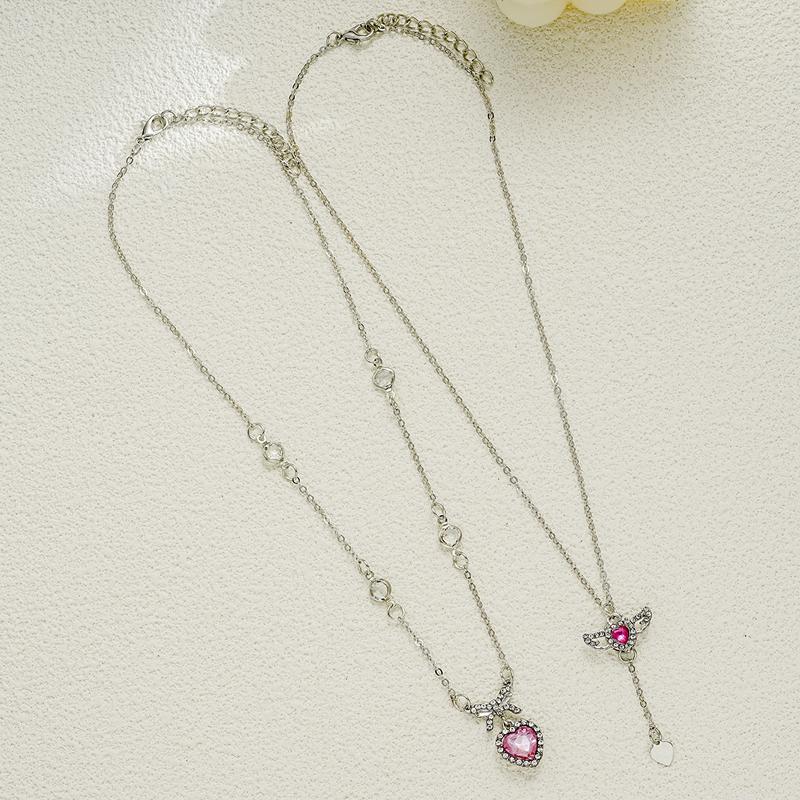 Kristall Ängelvingar Hjärta Hänge Halsband Set Damer Flicka Enkelt Y2K Rosa Vit Zirkon Kärlek Elegant Halsband Kvinnor Smyckesset