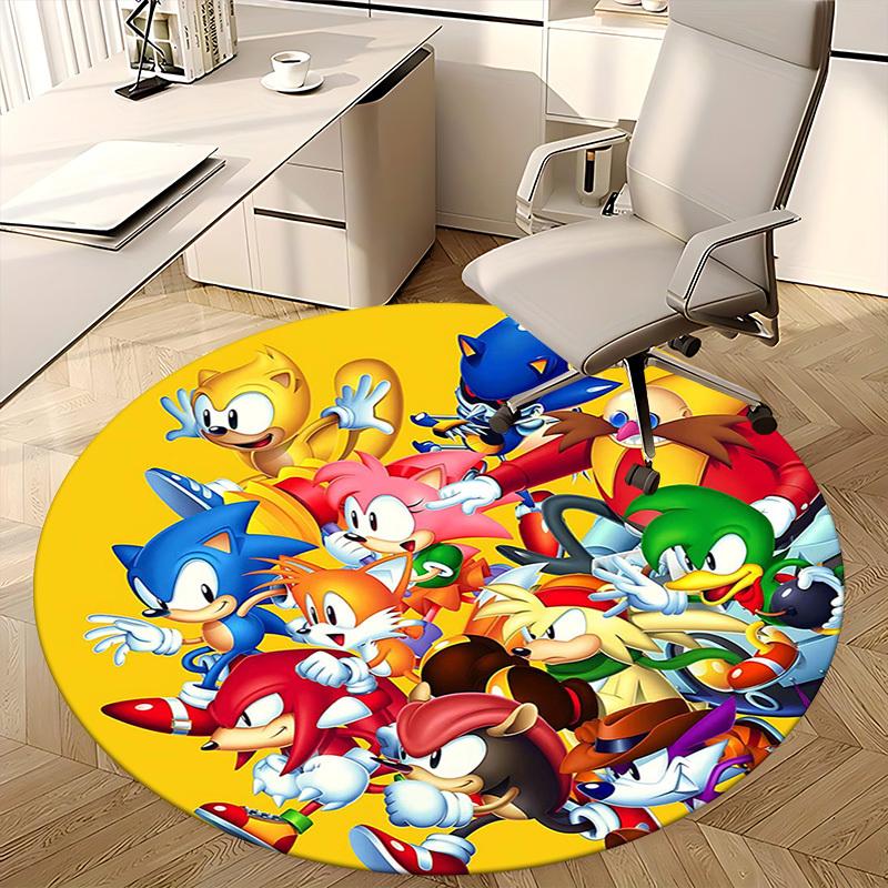 1pc Sonic the Hedgehog Anime Cartoon Design Round Carpet - Office Chair Mat, Non-Slip Rug for Home Decor, Living Room, Bedroom, Game Room, Dormitory,