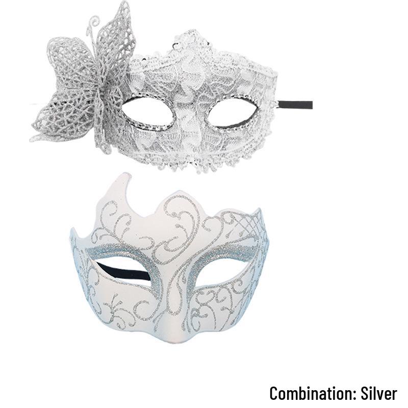 Elegant Black Painted Half-Face Mask for Halloween Masquerade – Men's Couples Edition