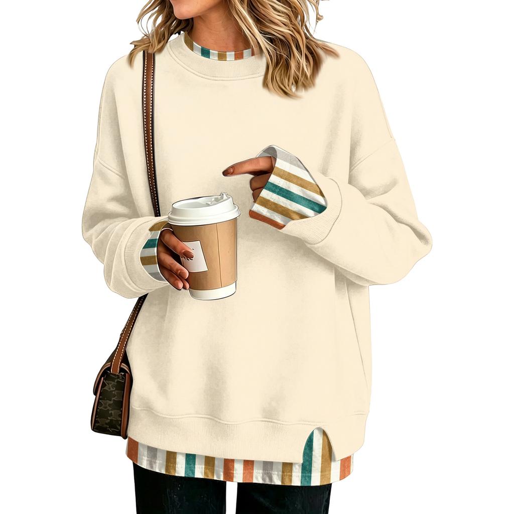 Women's Casual Printed Long Sleeve Oversized Two Piece Look Sweatshirt for Everyday Wear
