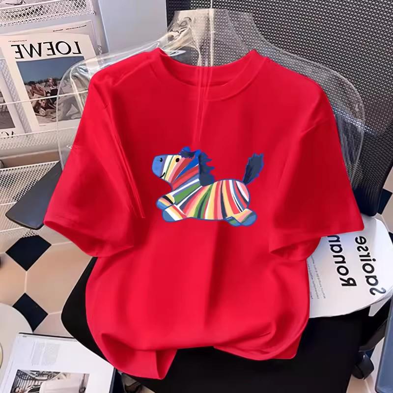 2026 Summer Women's White Cartoon Print Loose-Fit Slimming T-shirt