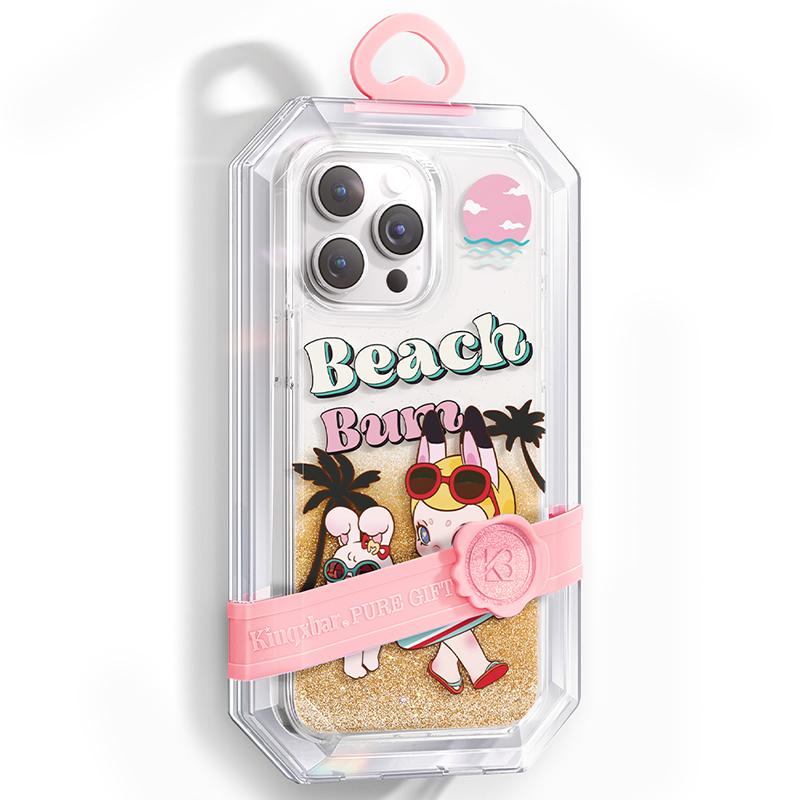 

KINGXBAR For iPhone 15 Pro Max Case TPU+PC Quicksand Flowing Phone Cover Summer Designs Gold