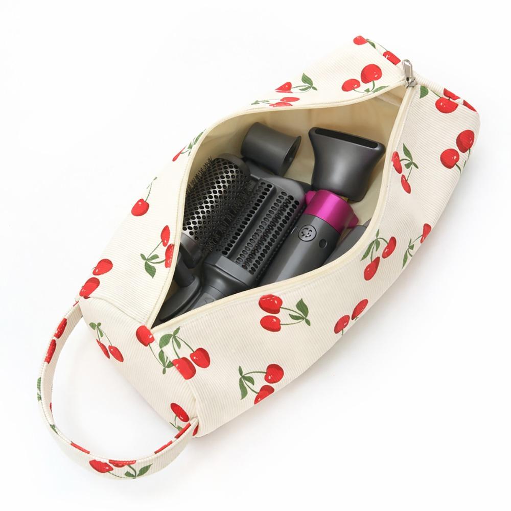 Cherry Print Large Capacity Cosmetic Bag Portable Travel Toiletry Organizer with Handle for Hair Dryers and Beauty Essentials