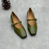 Johnature Echtes Leder Dicke Absätze Retro Damen Pumps Retro Eckige Zehenpartie Mary Jane Absatzschuhe