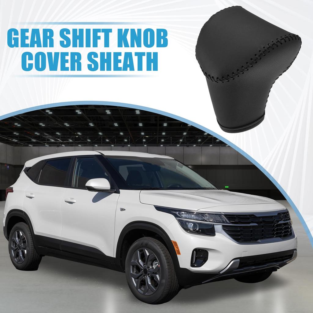 ABSOPRO Automatic Gear Shift Knob Cover Sheath Transmission Boot Shift Lever Faux Leather Black for Toyota Seltos 2021-2023