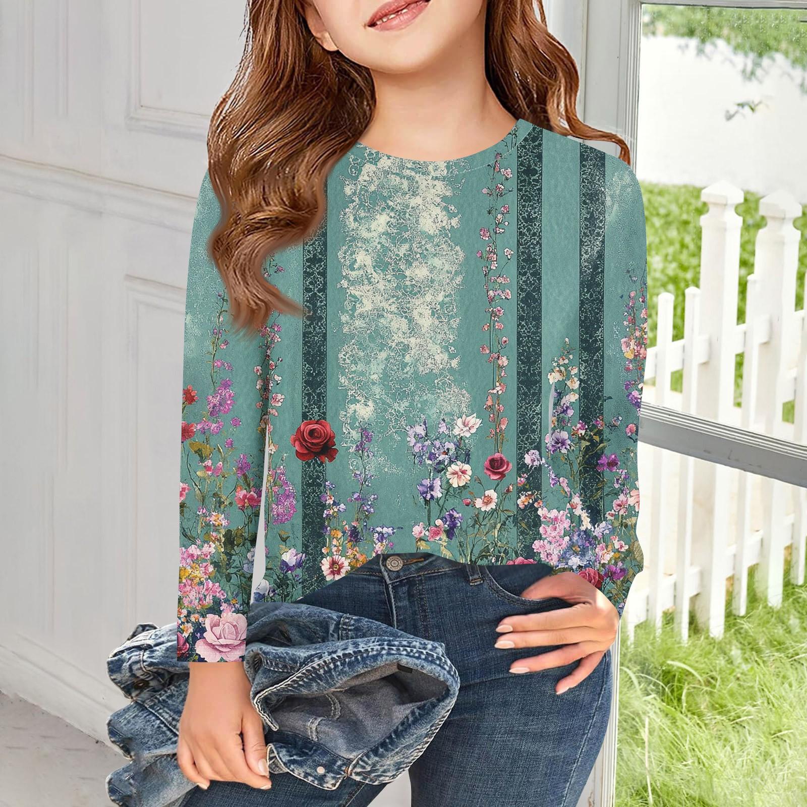 

Girls Long Sleeve T Shirts Kids Fall Tops Crewneck Printed Basic Tees -14Y 130