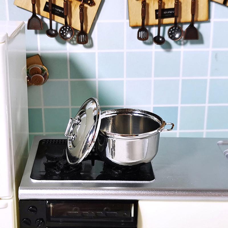 1/12 Dollhouse Miniature Imitated Stainless Steel Casserole Kitchen Cookware