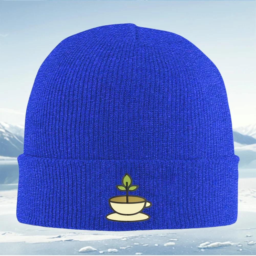 Tea Cup Plant Sprout Leaves Growing Unisex Women Unisex Knitted Hat Beanie Pullover Cap Winter Thermal Warm Christmas Outdoor Cycli