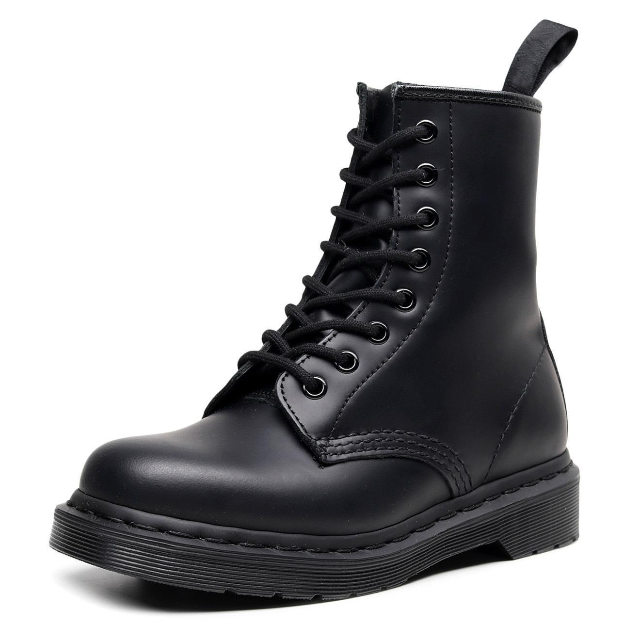 

Hole Tooling Boots Women s Hard Leather Pure Black Line Short Boots Men s Leather Boots Trendy Locomotive Shoes 35