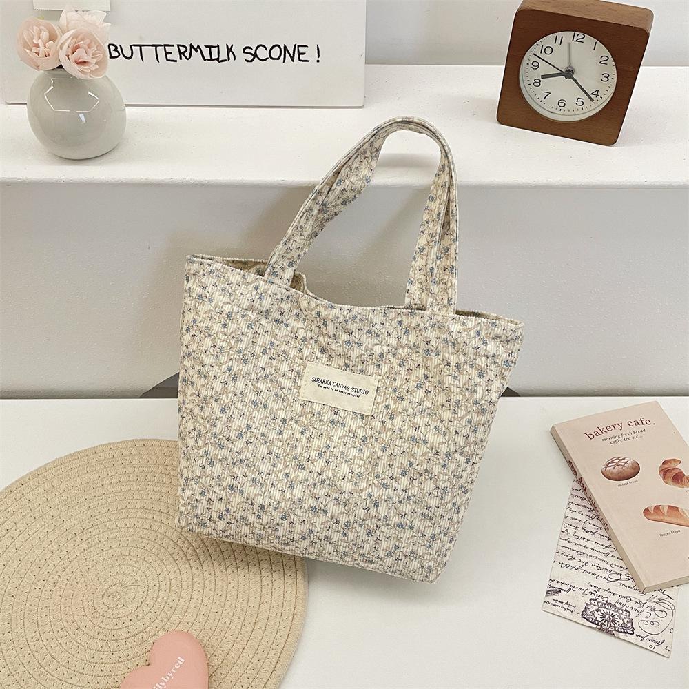 6343 Corduroy Floral Small Bento Handbag: Versatile Storage for Work, Shopping, and Outings.