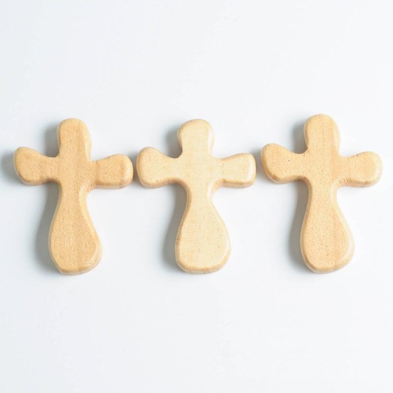 Small Solid Wooden Cross Pocket Hand-Drawn Crosses Handicraft Ornaments Church Religious Gift for Kids and Adults