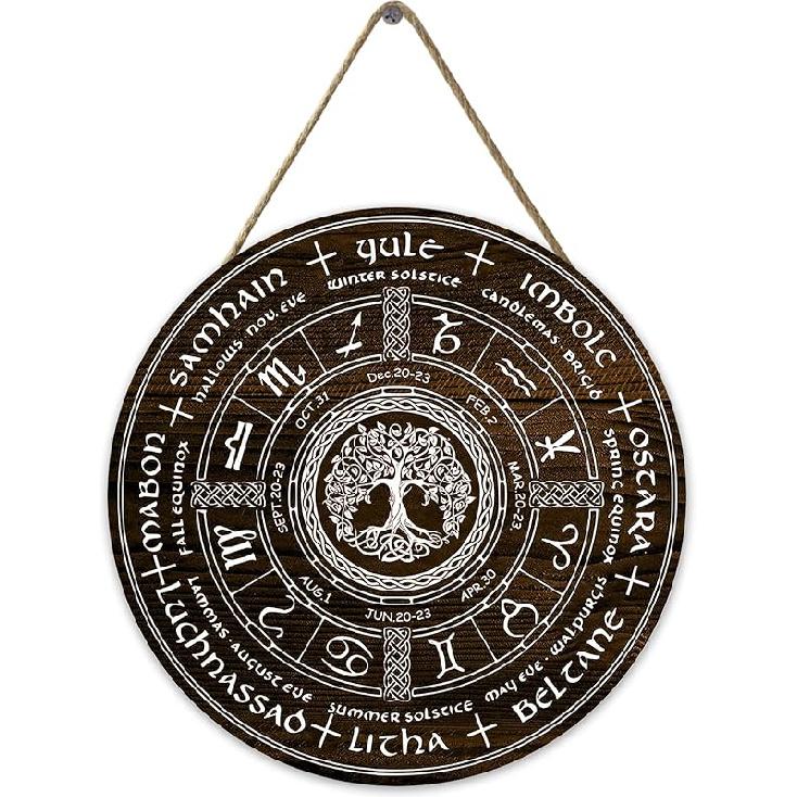 Wheel Year Wood Sign, Sabbats Pagan Witch Sign, Wiccan Holidays, Wicca Calendar, Yule Altar, Celestial Sign, Vintage Christmas Sign,Halloween color3