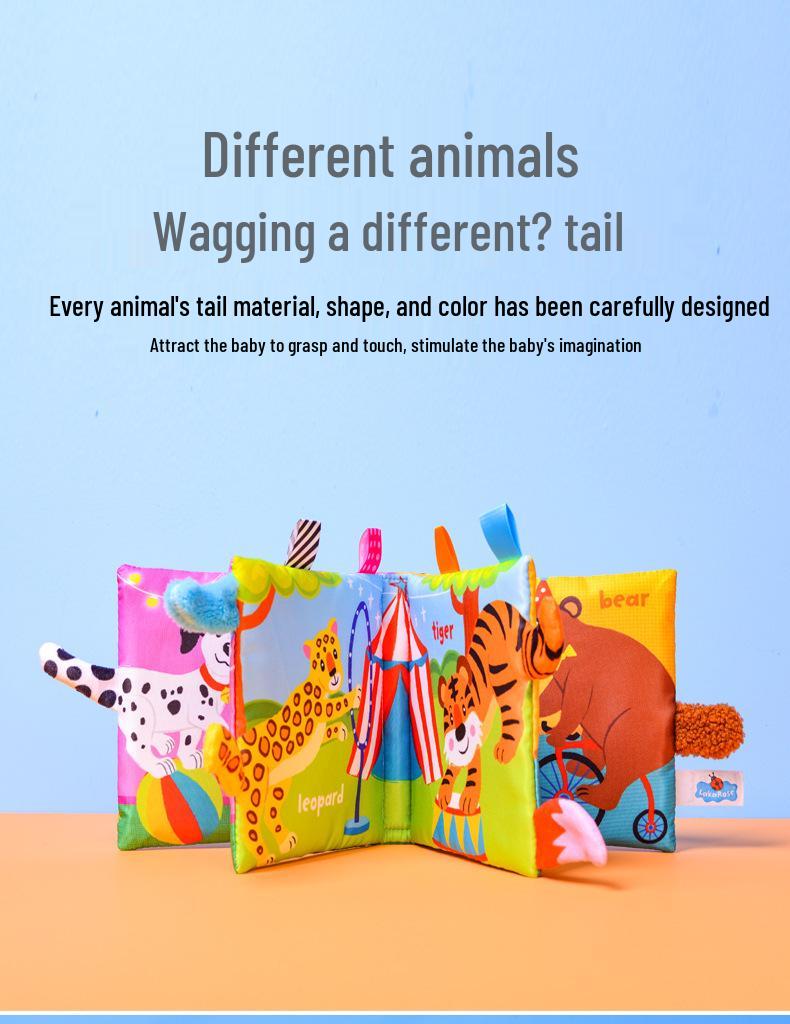 LakaRose Baby Animal Tail Cloth Book: Early Education Crinkle Paper Toy for Toddlers