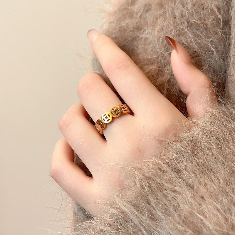 Antike Gold- und Kupfermünzen ziehen Reichtum an, offene Ringe für Damen, leichter Luxus, hochwertige Zeigefingerringe, vielseitiges Nischendesign und Schmuck
