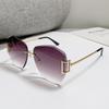 Rahmenlose Große Metall-Sonnenbrille für Damen: Europäischer & Amerikanischer Stil, Farbverlauf UV-Schutz, High-End, Schlankmachender Look