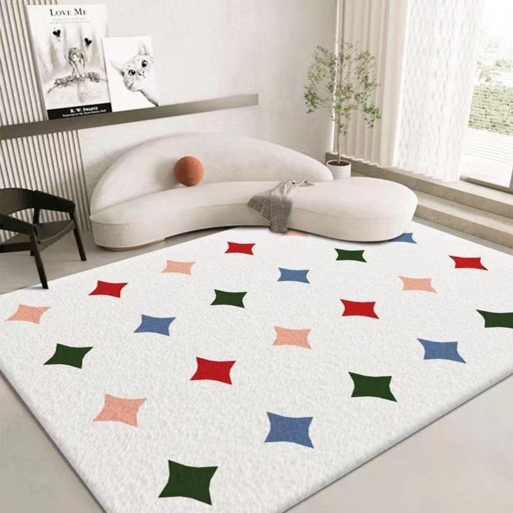 Modern Geometric Style Living Room Rugs Dopamine Checkerboard Decoration Fluffy Soft Bedroom Carpet Lounge Washable Floor Mat