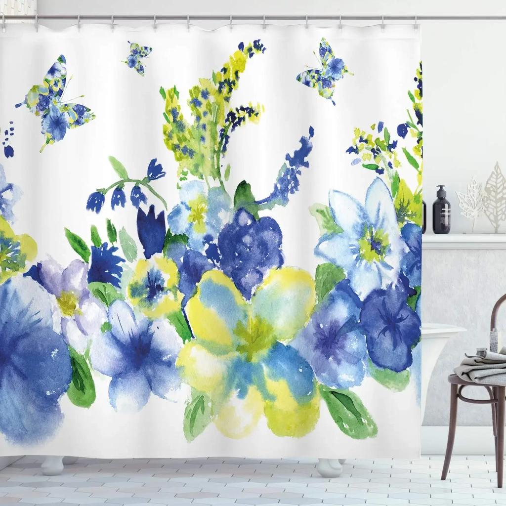 Waterproof Bath Shower Curtain Stained Glass Meadow Flower Dragonfly Polyester Fabric Bathtub Curtain Home El Bathroom Bath Shower Curtain