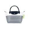 Le Pliage 23 Striped Snap Zipper Closure Short Handle Canvas And Leather Dumpling Tote Bag Small Women Tote Bags Navy-Blue White 1621HDF165