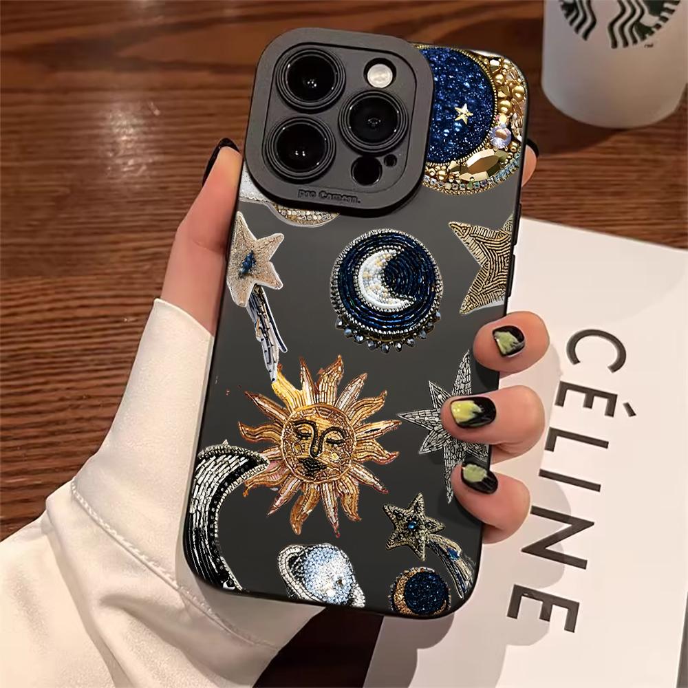 Luxury Star Moon Phone Case For iPhone 7 8 16 14 15 Plus XS XR X For iPhone 16 15 17 14 13 12 11 Pro Max Soft Silicone TPU Funda