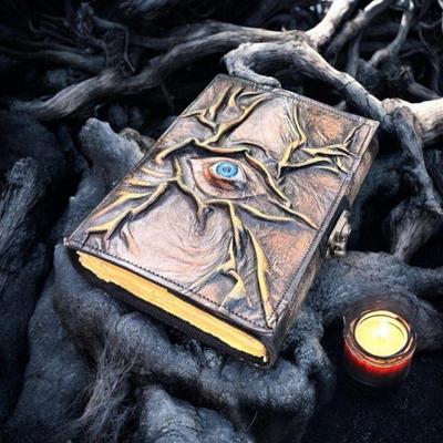Eye Leather Journal Notebook Sketchbook Vintage Antique Deckle Paper, Book Of Shadows,  Spooky Grimoire Witchcraft 5x7Diary