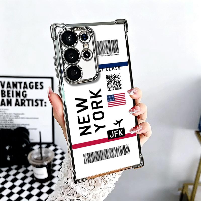 Travel Air Ticket Label Soft Phone Case For Samsung Galaxy S26 Ultra S25 Edge S24 FE S23 Plus S22 S21 + S20 Plating Anti-Fall Fu