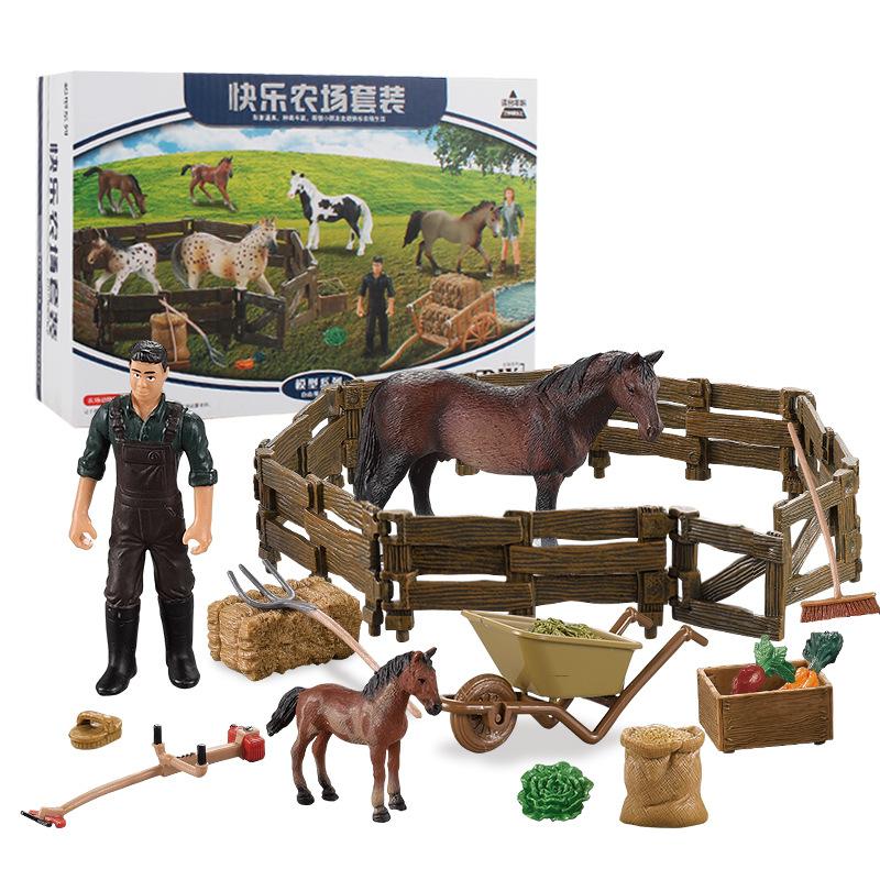 Happy Horse Farm Diy Creative Suit Model Fence Stable Worker Solid Static Sand Table Figure Ornament Toy