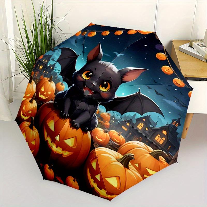 

1pc Happy Bat & Pumpkin Halloween Automatic Open/CloseUmbrella-CuteUmbrella with Cute Design, Portable 3-Fold Compact Umbrella for Men & Women, V