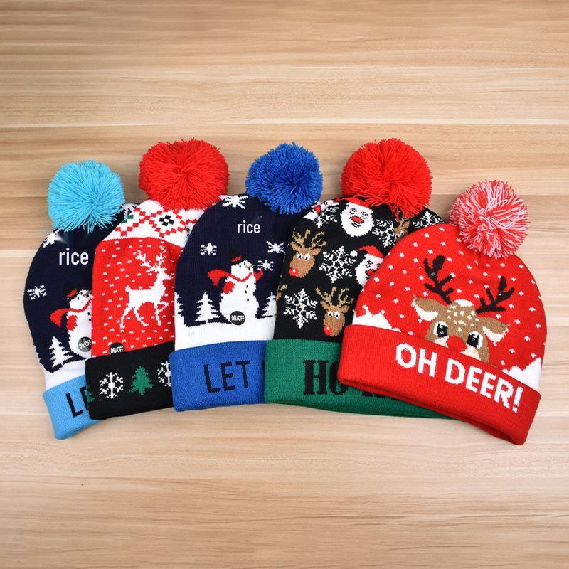 Bunte Strick-LED-Weihnachtsmütze - Perfekt für Partyfotos & Kindergeschenke