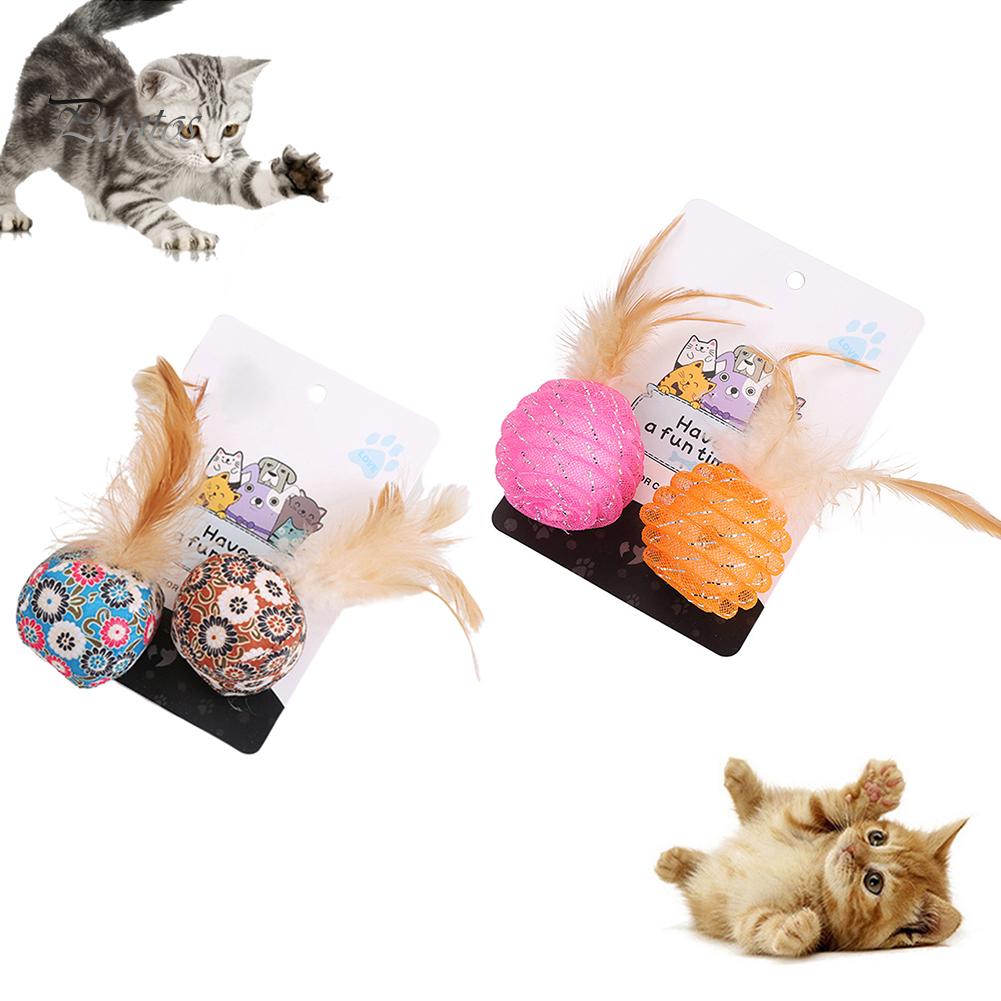 Puntos Pet 2Pcs Cat Kitten Feather Cloth Line Tube Balls Bite-resistant Scratch Toys