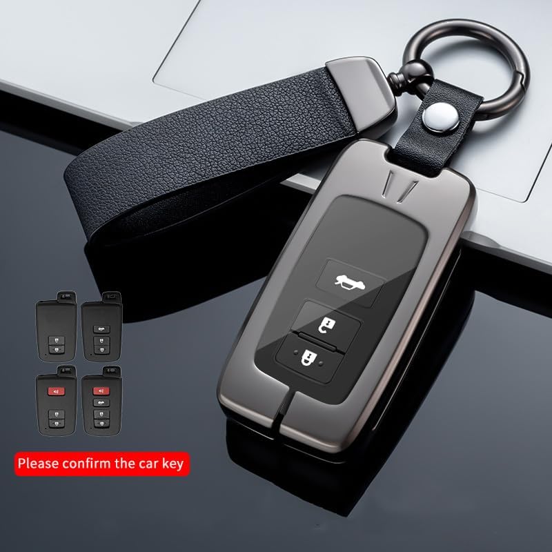 SANRILY Metal Leather 2/3/4 Button Smart Key Fob Cover for Toyota Tacoma 2023 2022 Avalon Camry Corolla RAV4 Highlander Sequoia 2021 Tundra 4Runner