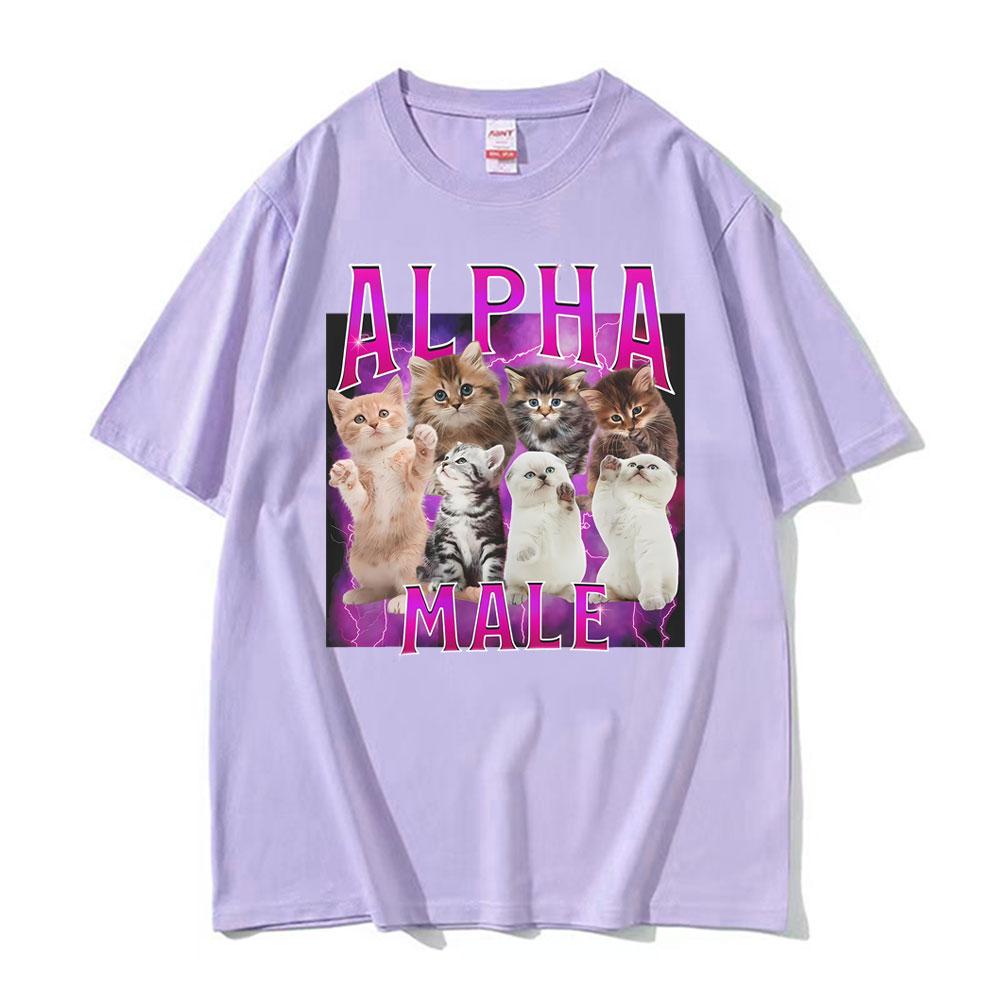 Alpha Male Cats Funny Meme Cat Lover Gift Graphic TShirt Unisex Womens Fashion Short Sleeve Tshirts Oversized T Shirt Streetwear