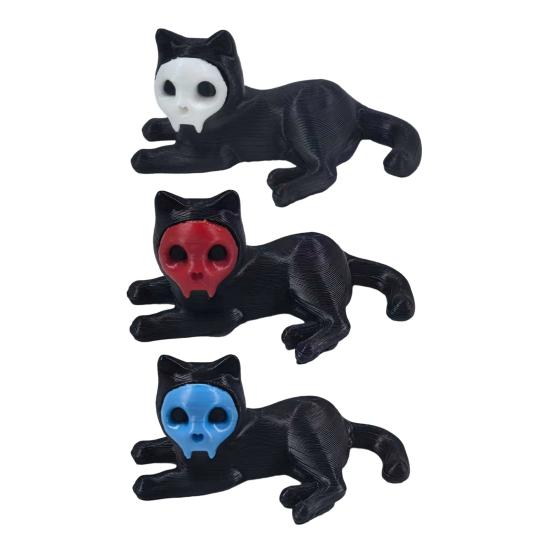 Cat Pen Holder 3D Printed Black Cat Ornament Cat Figurine with Detachable Skull Mask for Home Office Desk Halloween Decoration