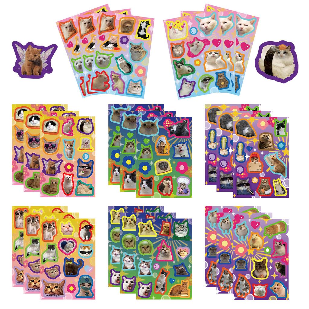 8 Colorful Kitten Emoticon Package Stickers DIY Hand Account Small Card Mobile Phone Case Decoration Korean Ins