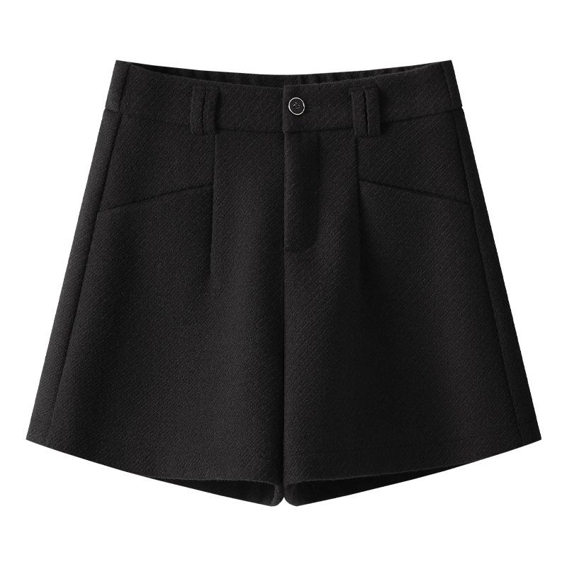 

Женские брюки из шерсти цвета хаки: 2024 Осень/Зима Широкие А-силуэта Шорты-буткаты Triple Extra Large чёрный